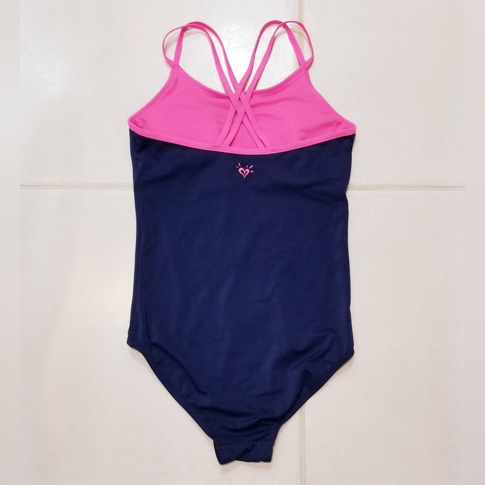 Justice Girls Navy 1pc Swimsuit with Reversible Rainbow Sequin LOVE Detail Sz 14 - Picture 4 of 12